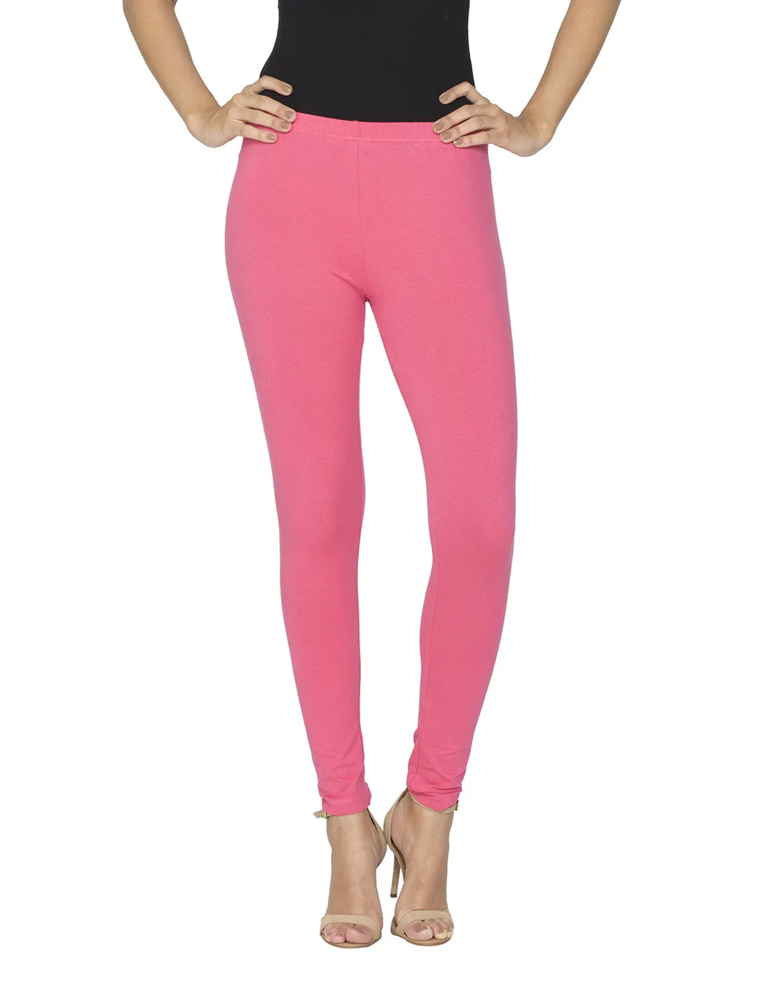 Libertina Pink Rose Solid Jersey Lycra Ankle Leggings for Women