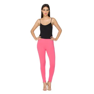 Libertina Pink Rose Solid Jersey Lycra Ankle Leggings for Women