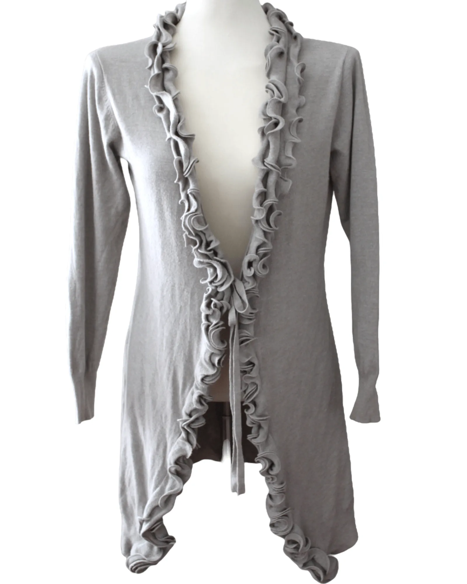 Light Spring Gray Ruffle Cardigan Sweater