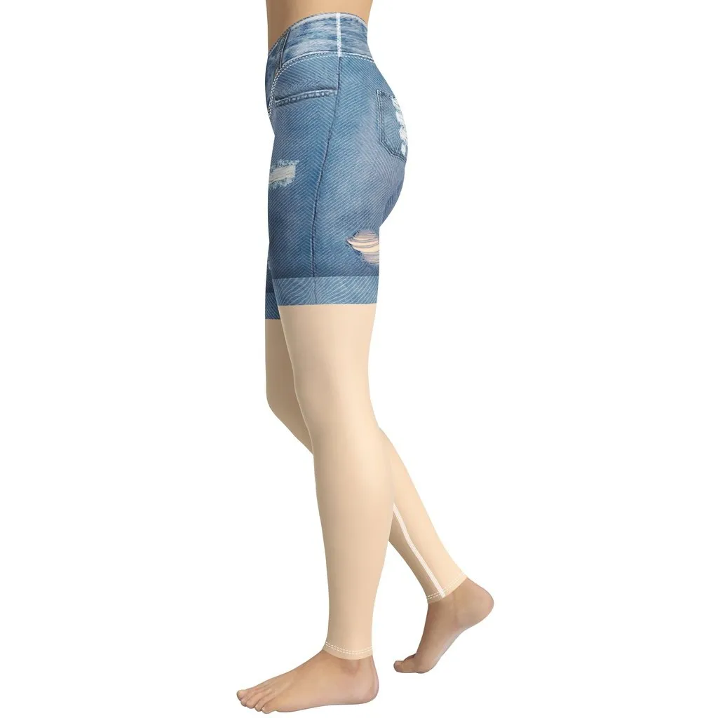 Light Tone Denim Shorts Print Yoga Leggings