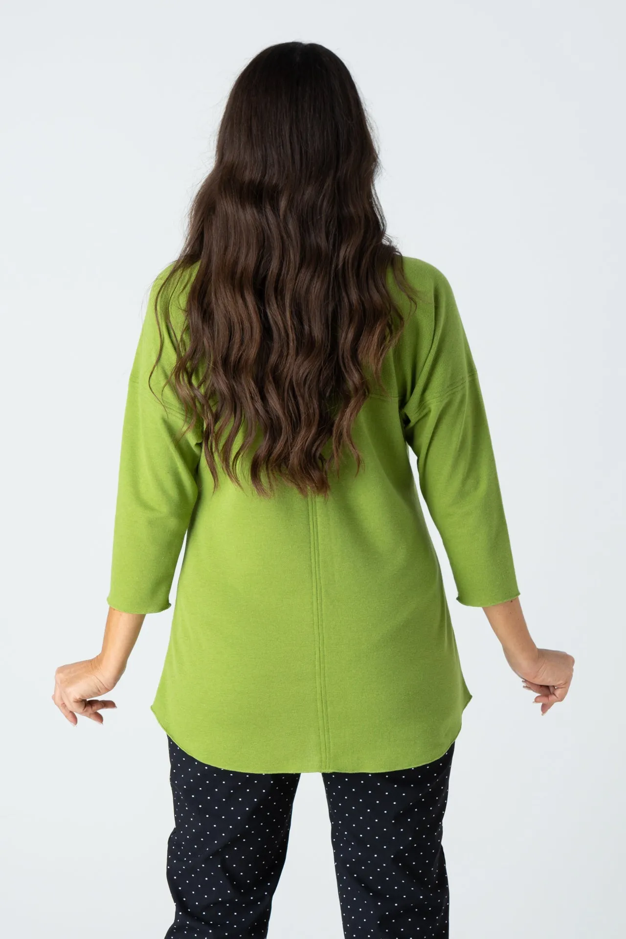 Lime Feature Stitched Poly/Cotton 3/4 Sleeve Top