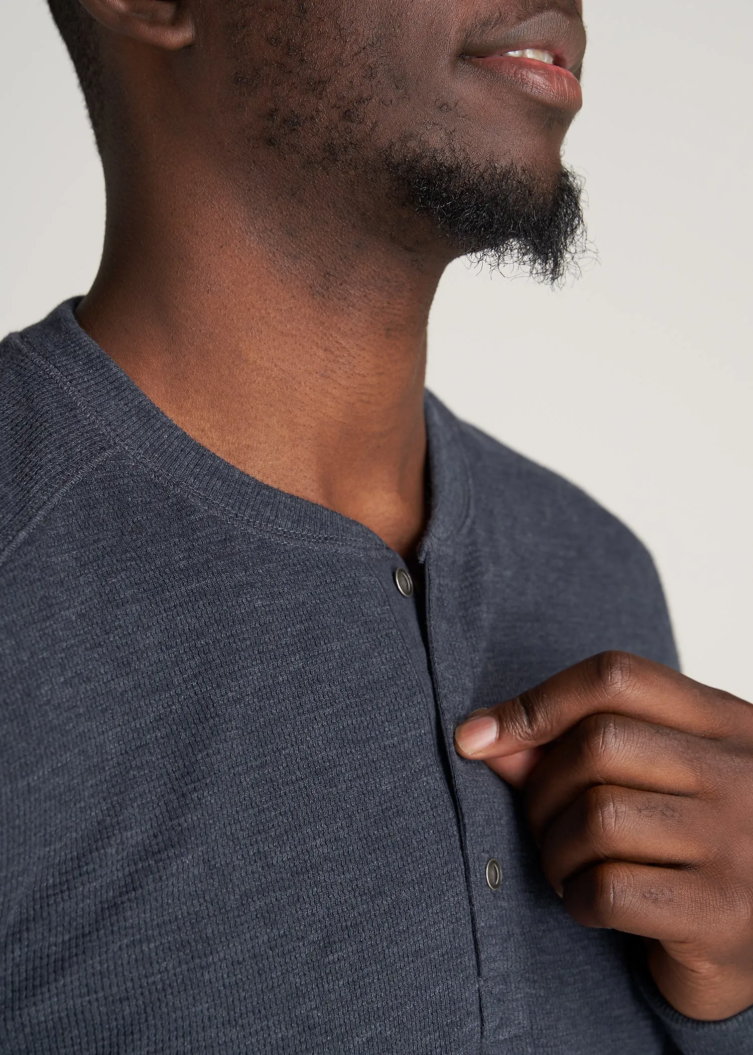 LJ&S Men's Tall Heavy Waffle Henley in Midnight Navy Mix