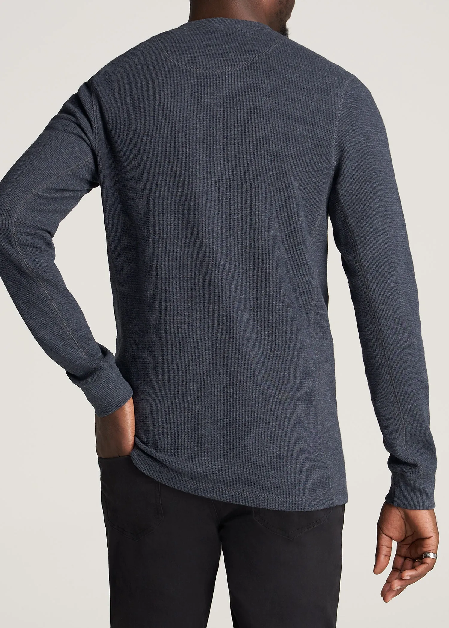 LJ&S Men's Tall Heavy Waffle Henley in Midnight Navy Mix