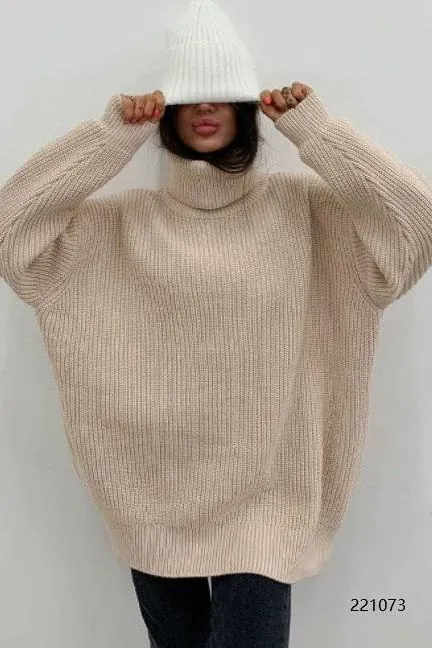Loose Fit High-necked Wool Knitted Sweater