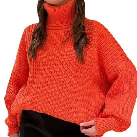 Loose Fit High-necked Wool Knitted Sweater