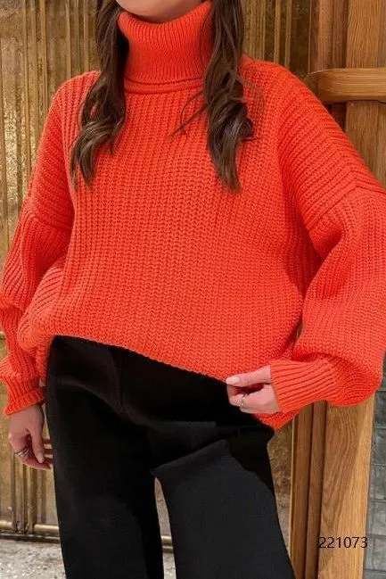 Loose Fit High-necked Wool Knitted Sweater