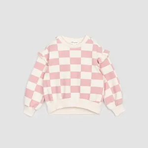 L/S Sweatshirt, Rose Checkerboard