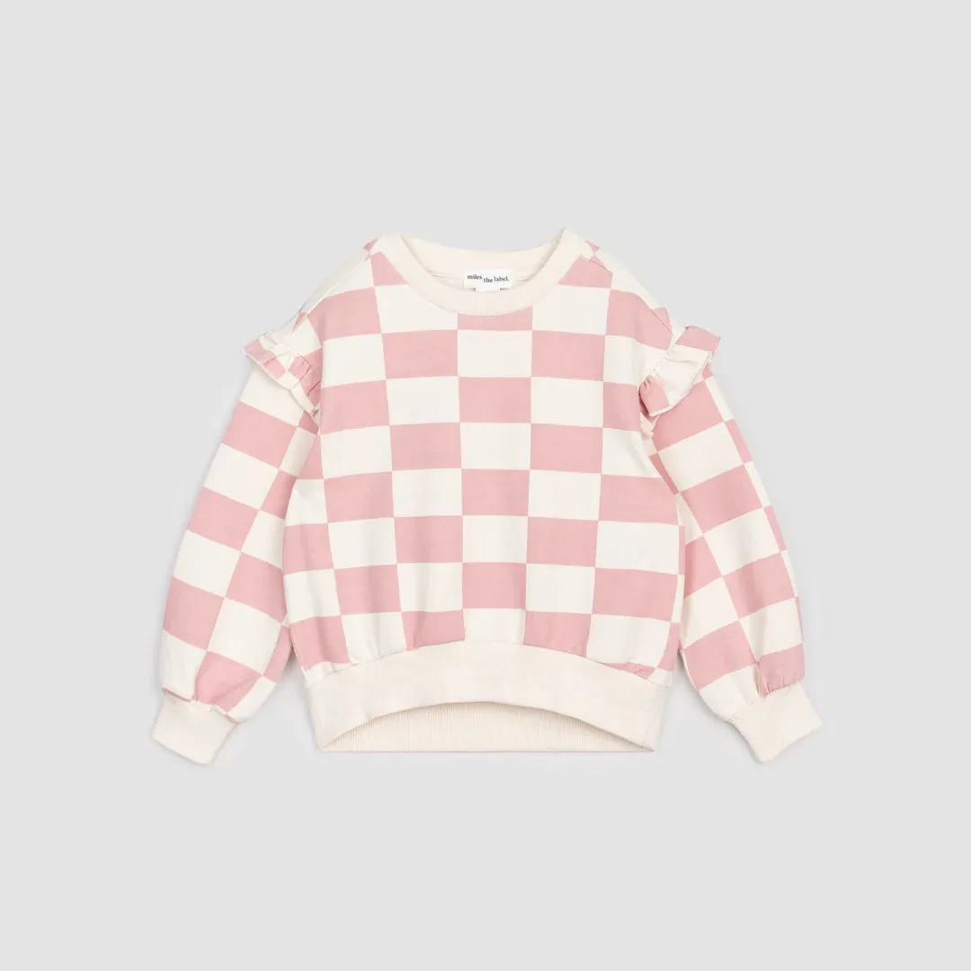L/S Sweatshirt, Rose Checkerboard