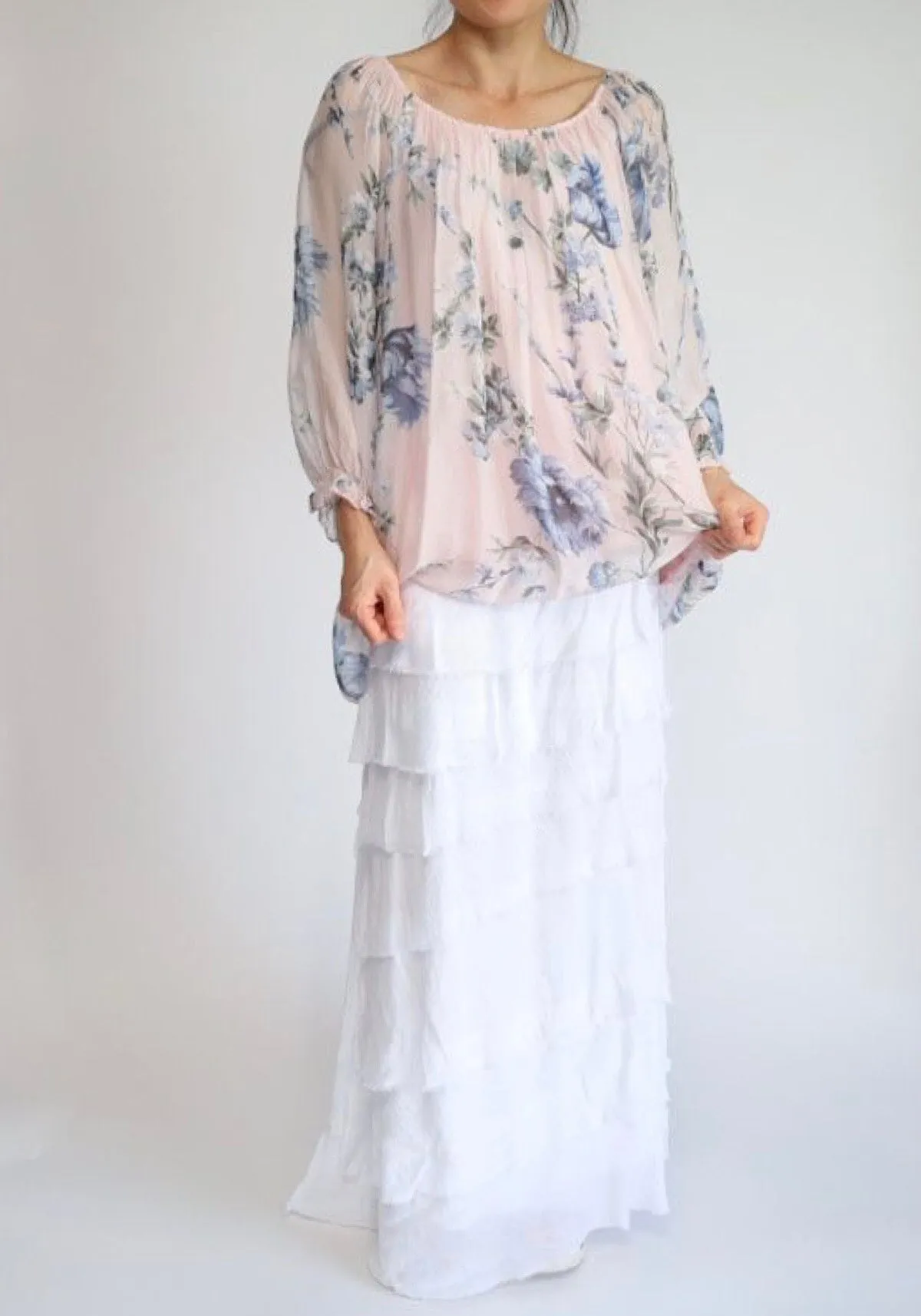 Made In Italy Messina Layered Maxi Silk Skirt
