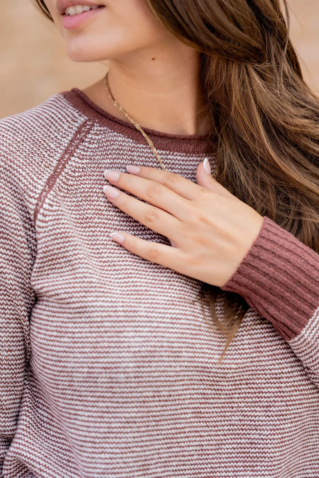 Marled Striped Solid Trim Sweater