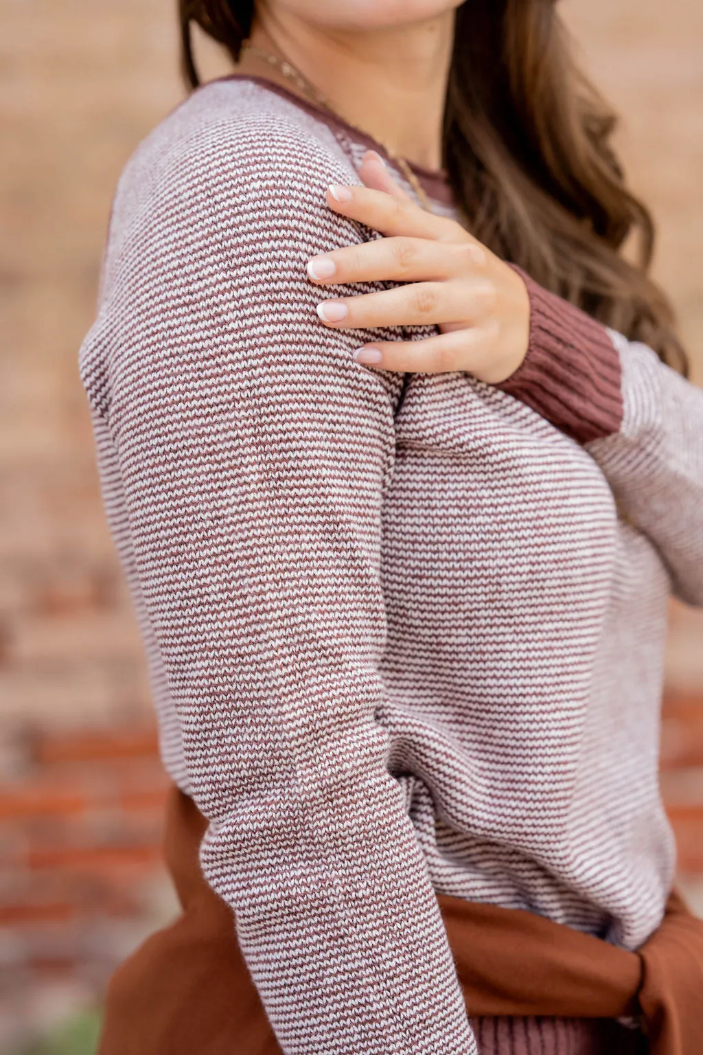 Marled Striped Solid Trim Sweater