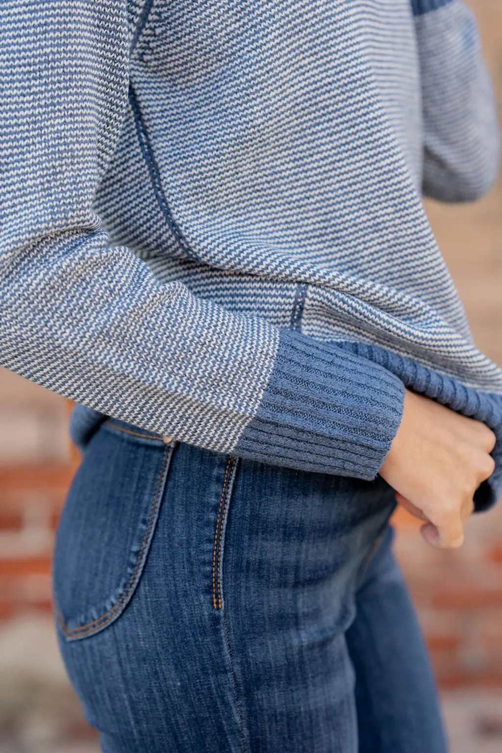 Marled Striped Solid Trim Sweater
