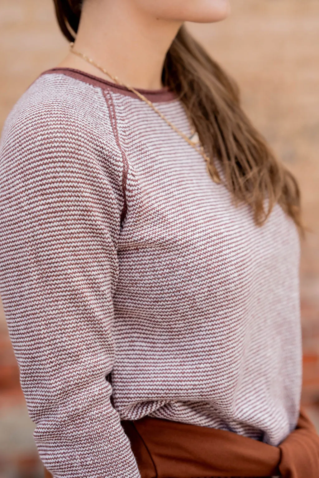 Marled Striped Solid Trim Sweater