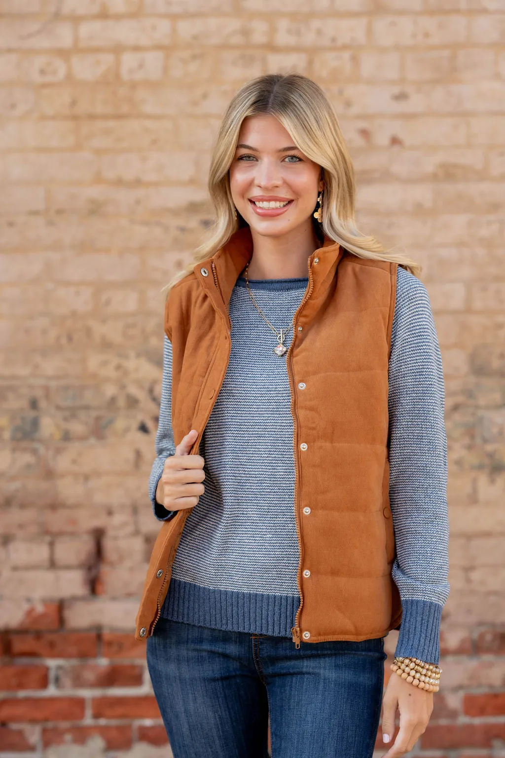 Marled Striped Solid Trim Sweater