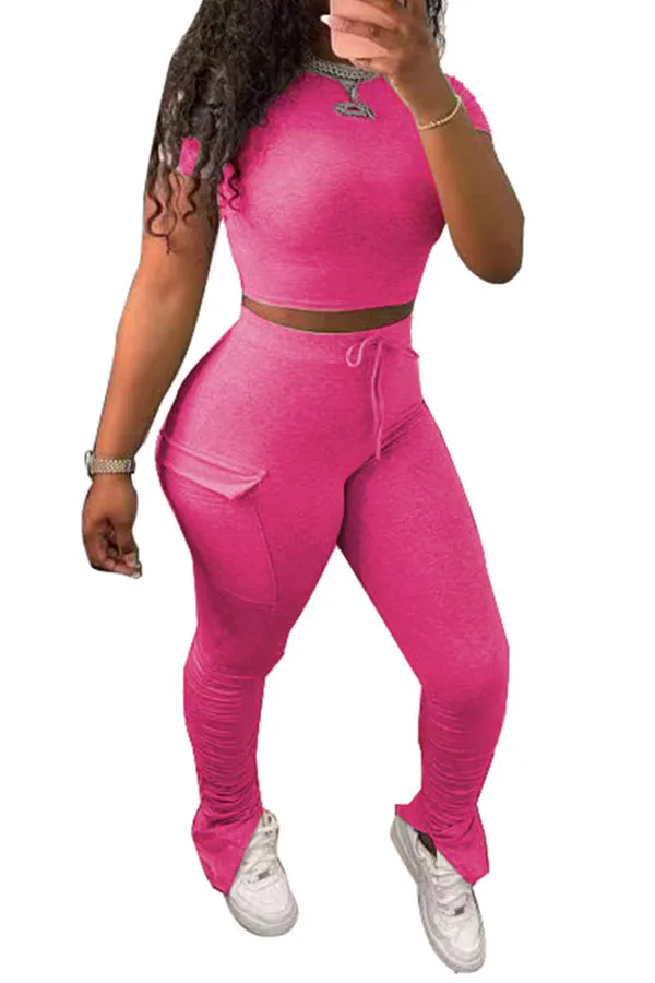 MB FASHION Two-Piece Crop Top and Ruched High-Waisted Leggings Set 5050R XL AND XXL ONLY