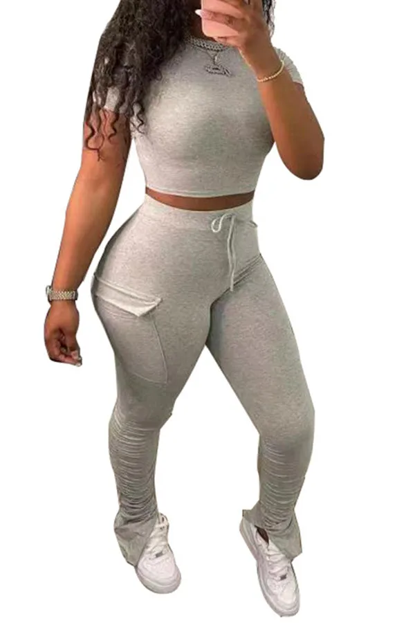 MB FASHION Two-Piece Crop Top and Ruched High-Waisted Leggings Set 5050R XL AND XXL ONLY