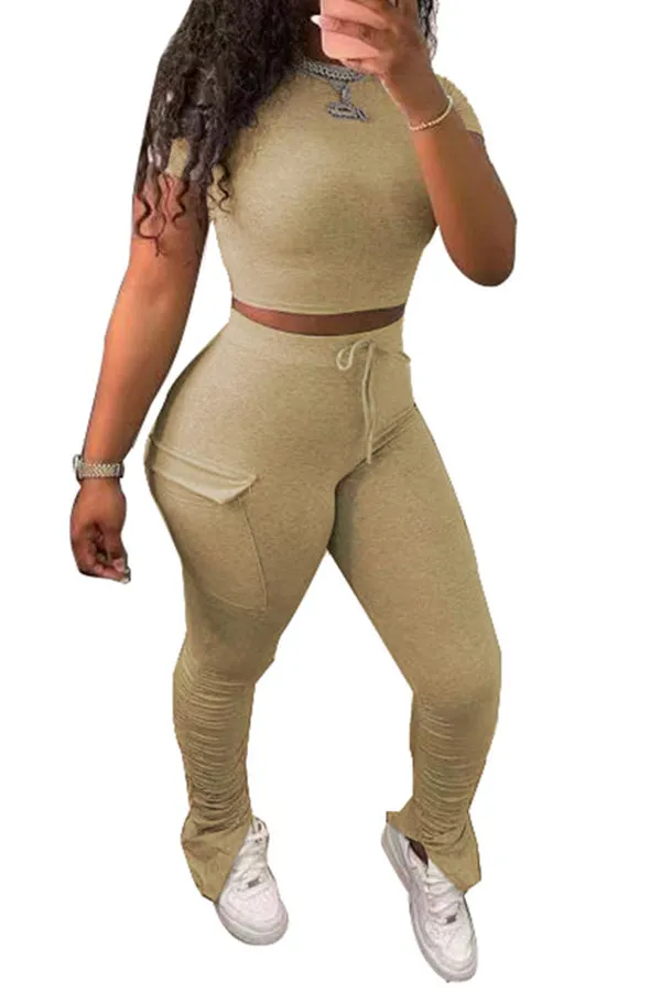 MB FASHION Two-Piece Crop Top and Ruched High-Waisted Leggings Set 5050R XL AND XXL ONLY