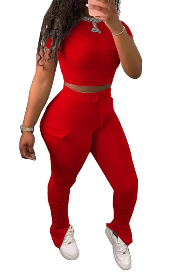 MB FASHION Two-Piece Crop Top and Ruched High-Waisted Leggings Set 5050R XL AND XXL ONLY