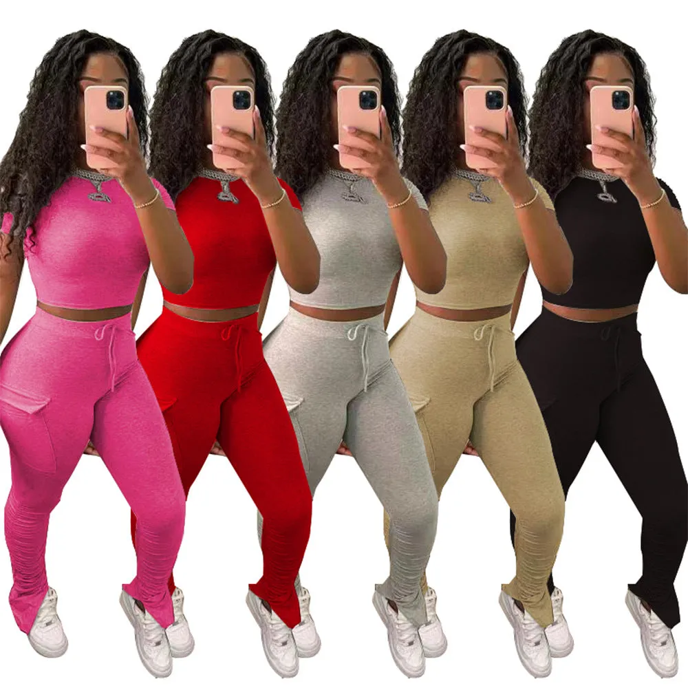 MB FASHION Two-Piece Crop Top and Ruched High-Waisted Leggings Set 5050R XL AND XXL ONLY