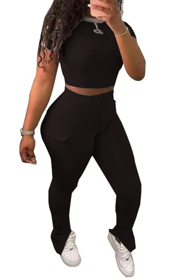 MB FASHION Two-Piece Crop Top and Ruched High-Waisted Leggings Set 5050R XL AND XXL ONLY