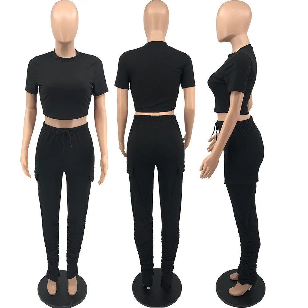 MB FASHION Two-Piece Crop Top and Ruched High-Waisted Leggings Set 5050R XL AND XXL ONLY