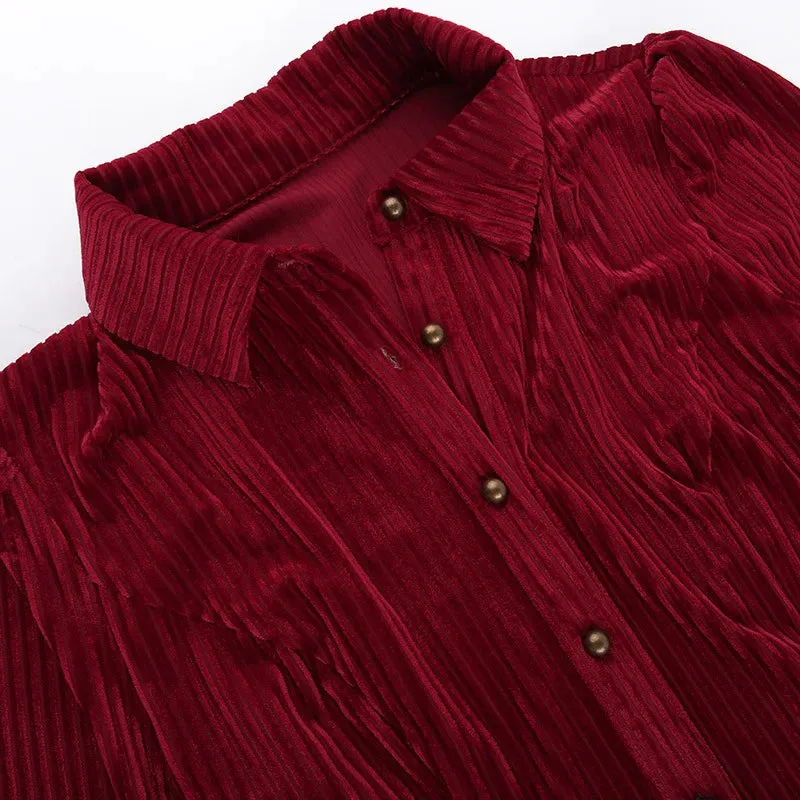 Medieval Retro Velvet Elegant Striped Red Cardigan