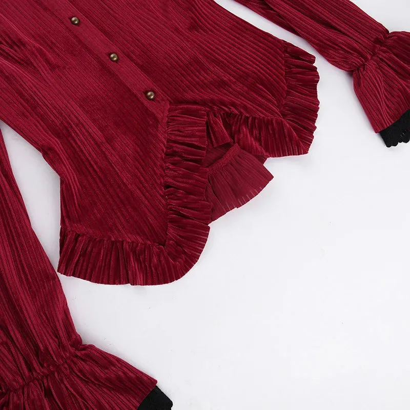 Medieval Retro Velvet Elegant Striped Red Cardigan