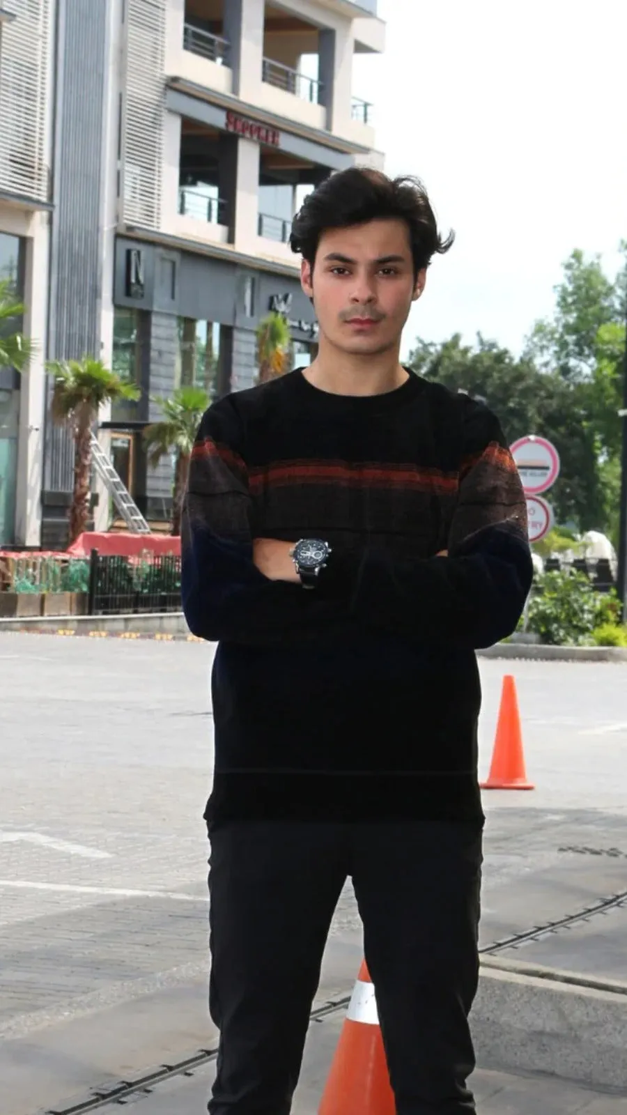 Mens imported blue and black sweater