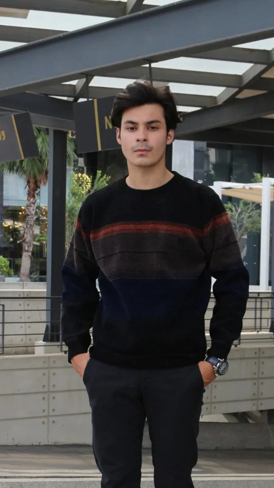 Mens imported blue and black sweater