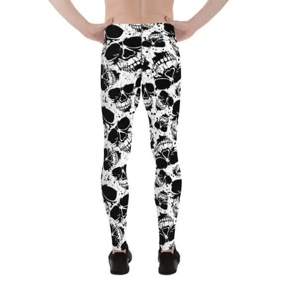 Men's Skull Print Performance Leggings in Black and White