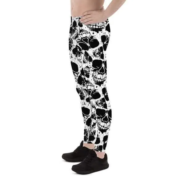 Men's Skull Print Performance Leggings in Black and White