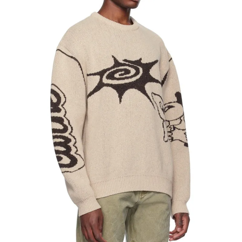Men's Wool Blend Custom Crew Neck Sweater - Long Sleeve with Unique Tribal Design