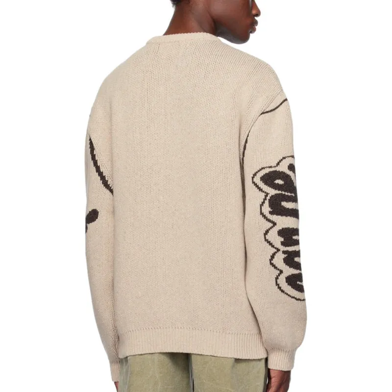 Men's Wool Blend Custom Crew Neck Sweater - Long Sleeve with Unique Tribal Design