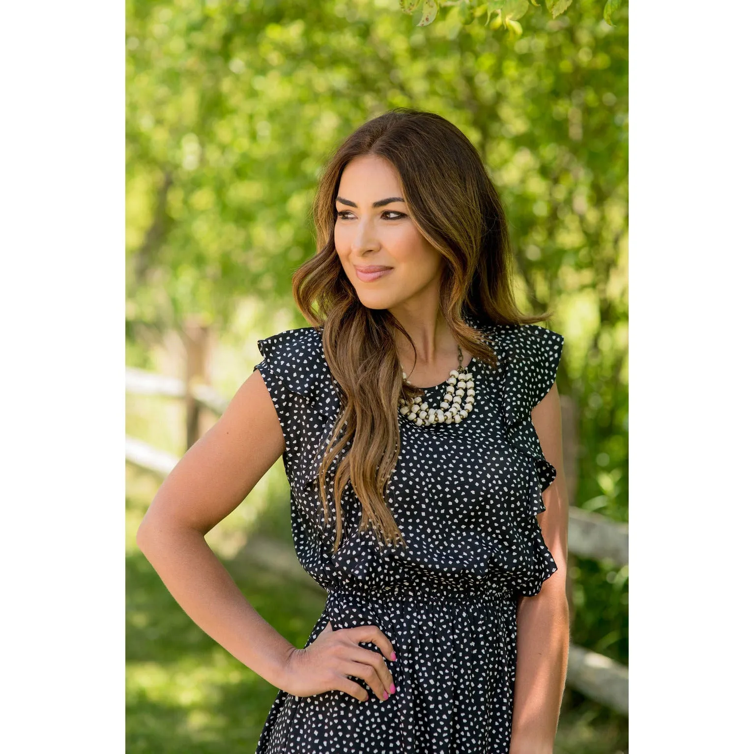 Mini Dotted Ruffle Accent Dress