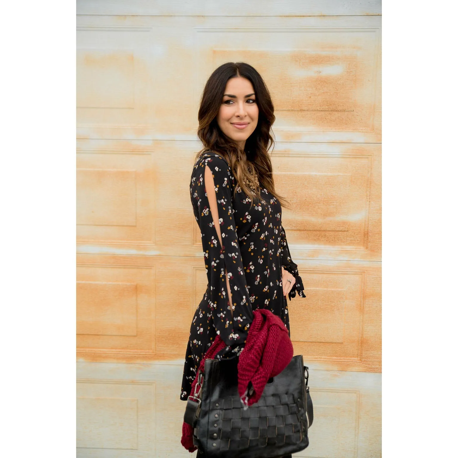 Mini Floral Slit Sleeve Dress