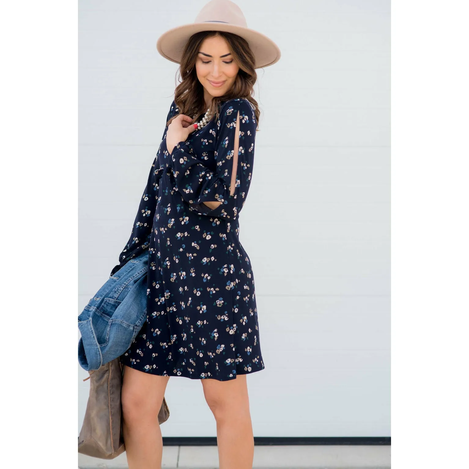 Mini Floral Slit Sleeve Dress