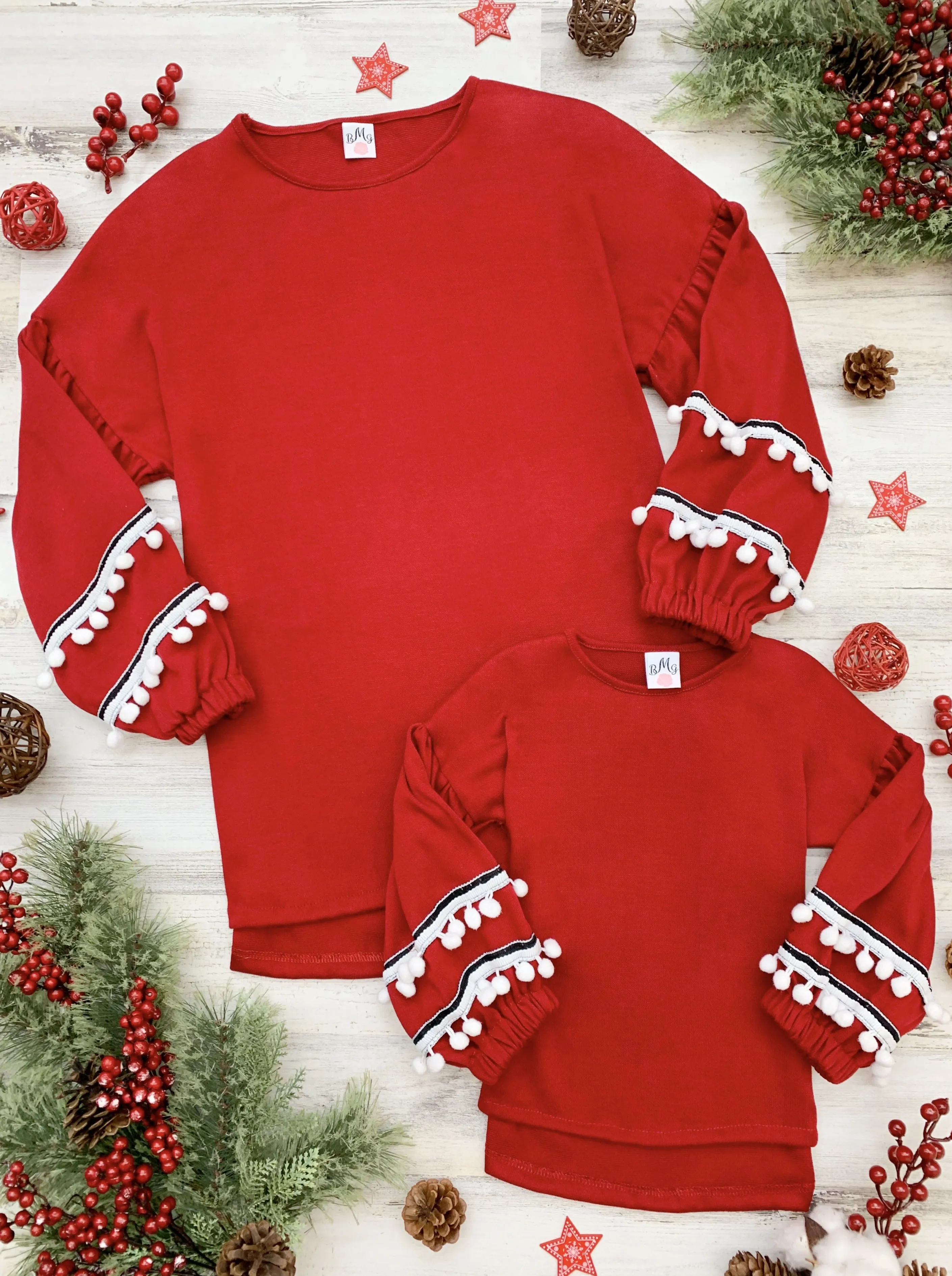 Mommy and Me Crimson Tassel Puff Sleeve Top
