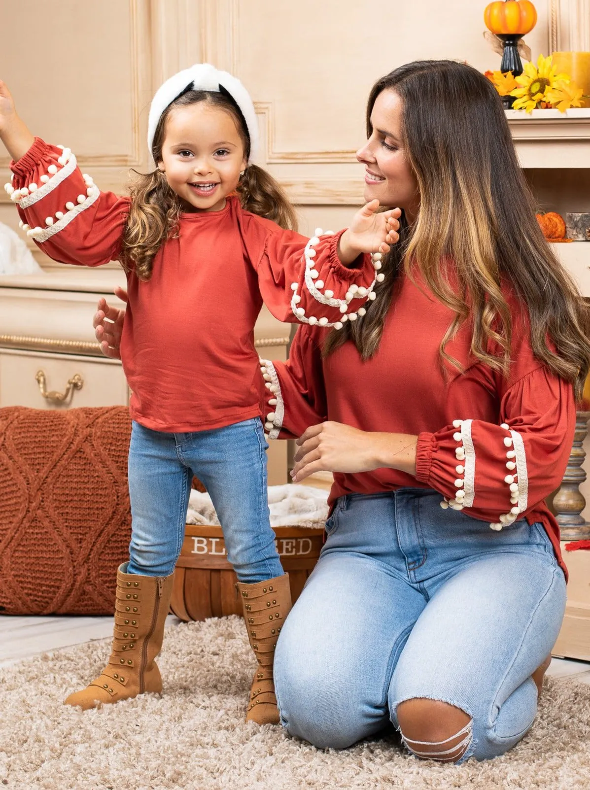 Mommy and Me Tassel Puff Sleeve Top