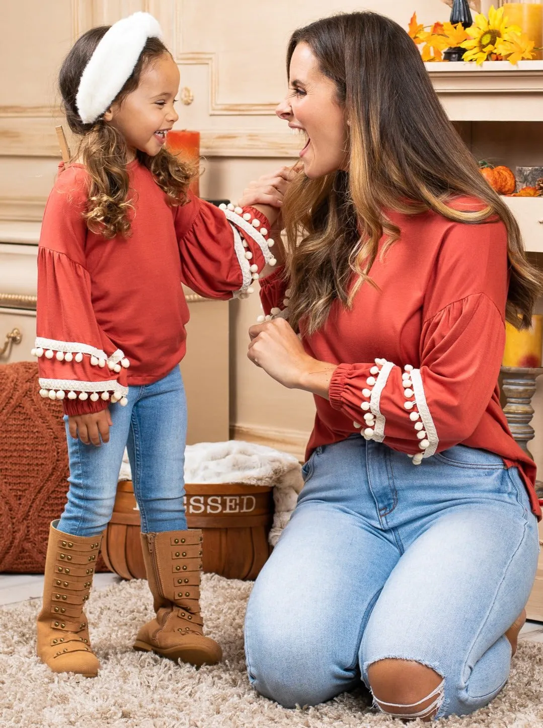 Mommy and Me Tassel Puff Sleeve Top