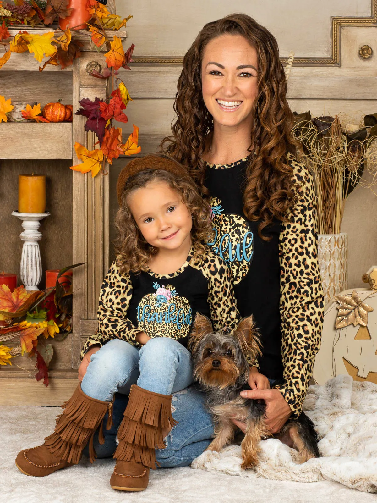 Mommy and Me Thankful Pumpkin Leopard Top