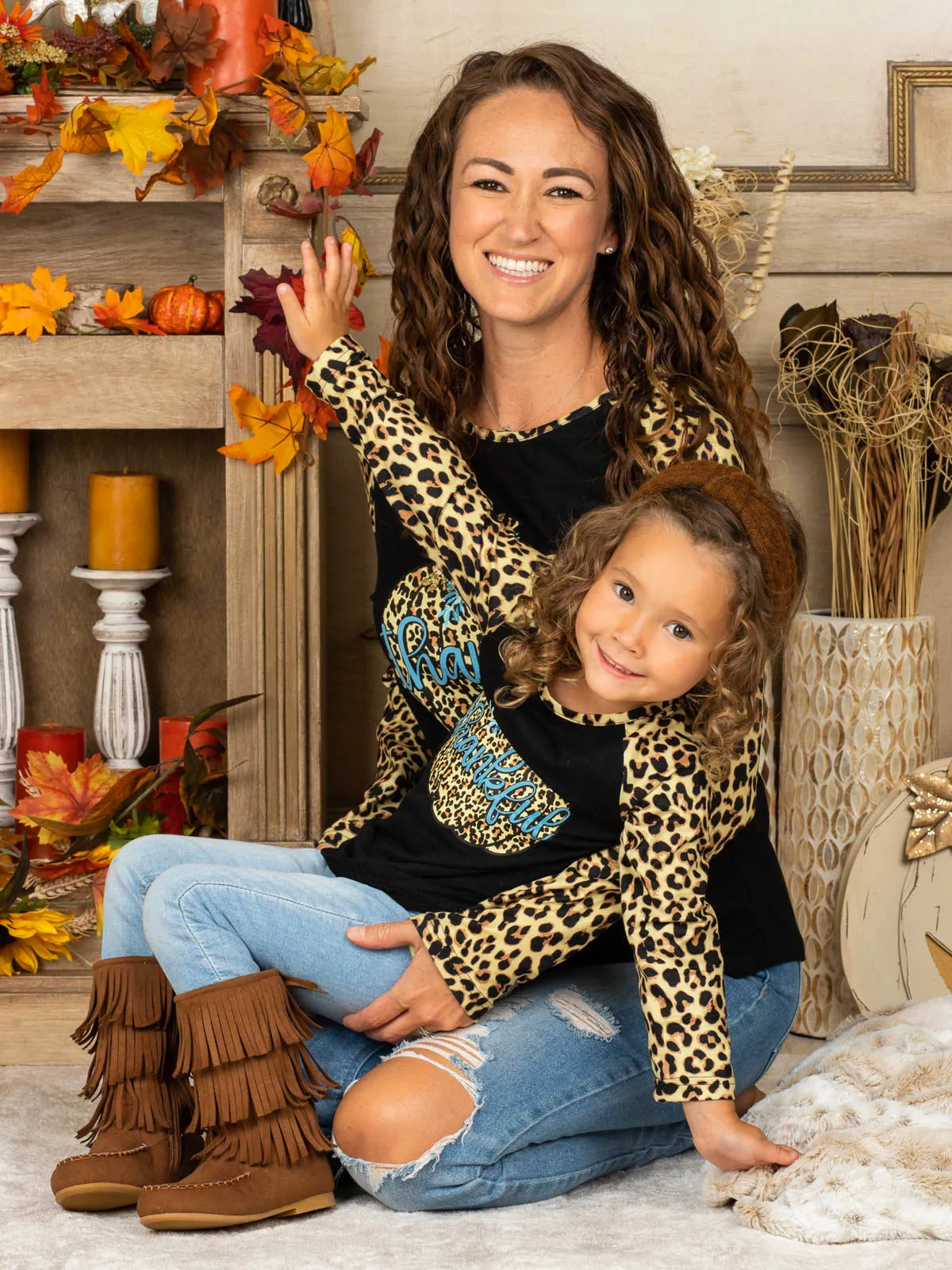 Mommy and Me Thankful Pumpkin Leopard Top