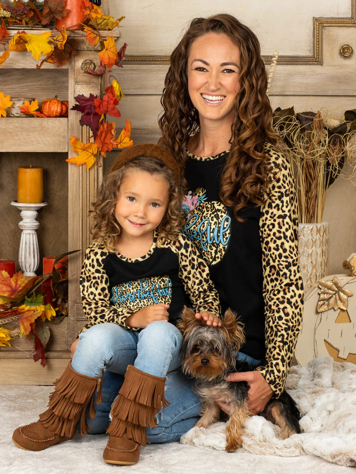 Mommy and Me Thankful Pumpkin Leopard Top