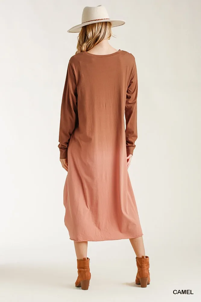 Multi-Colored Ombre Front Knot Maxi Dress
