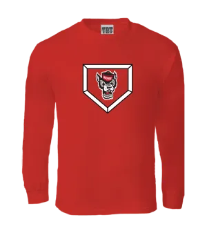 NC State Wolfpack Red Wolfhead Homeplate Long Sleeve T-Shirt