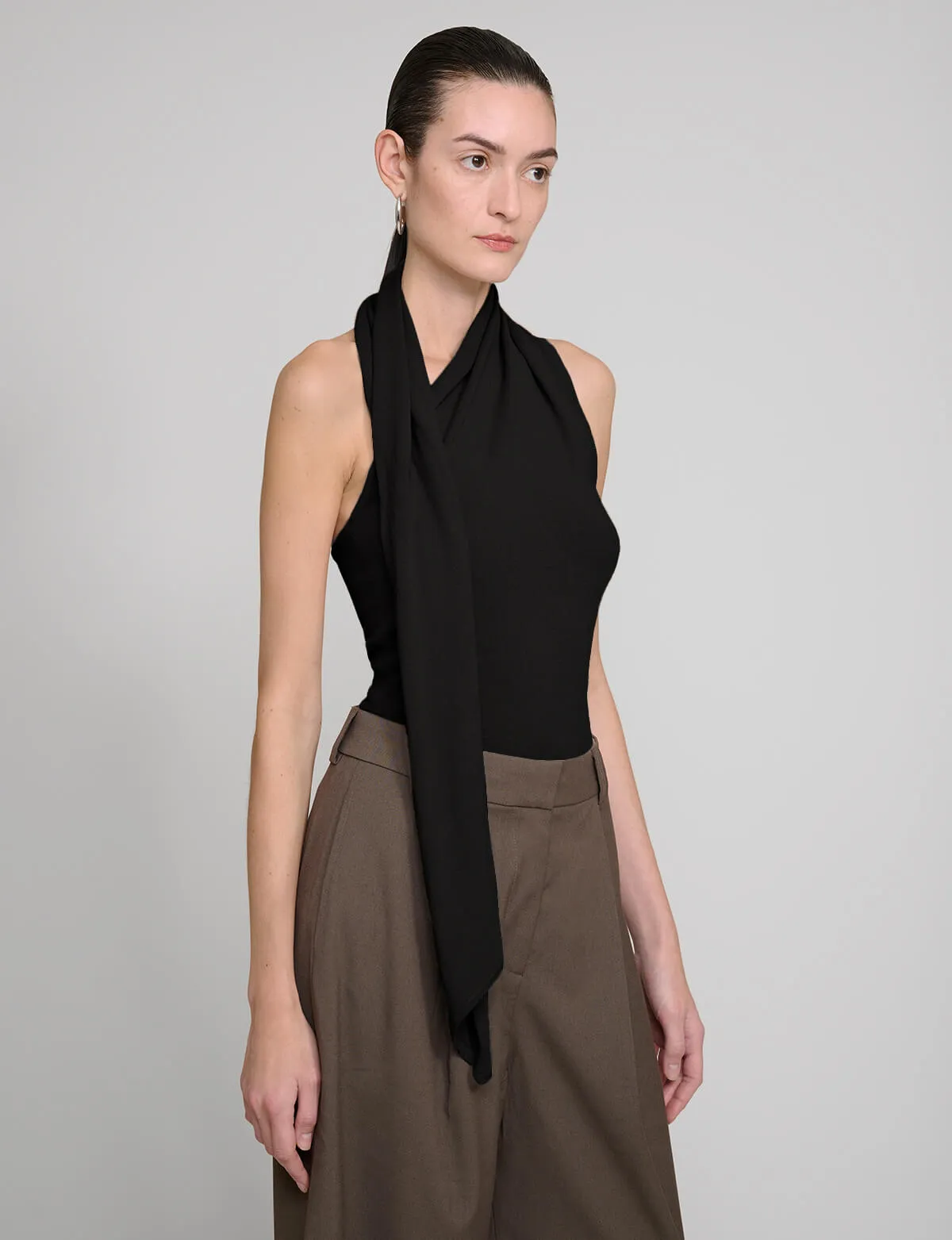 Neck Tie Knit Top