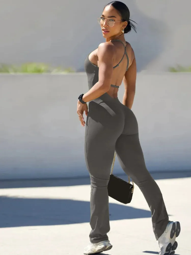 New 2024 SummerFit Backless Flare Jumpsuit