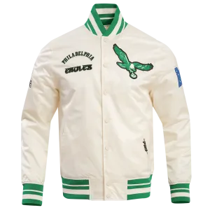 NFL PHILADELPHIA EAGLES RETRO CLASSIC MEN'S RIB SATIN JACKET (EGGSHELL/ KELLY GREEN)