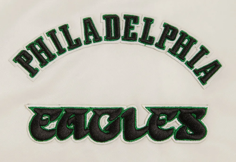 NFL PHILADELPHIA EAGLES RETRO CLASSIC MEN'S RIB SATIN JACKET (EGGSHELL/ KELLY GREEN)