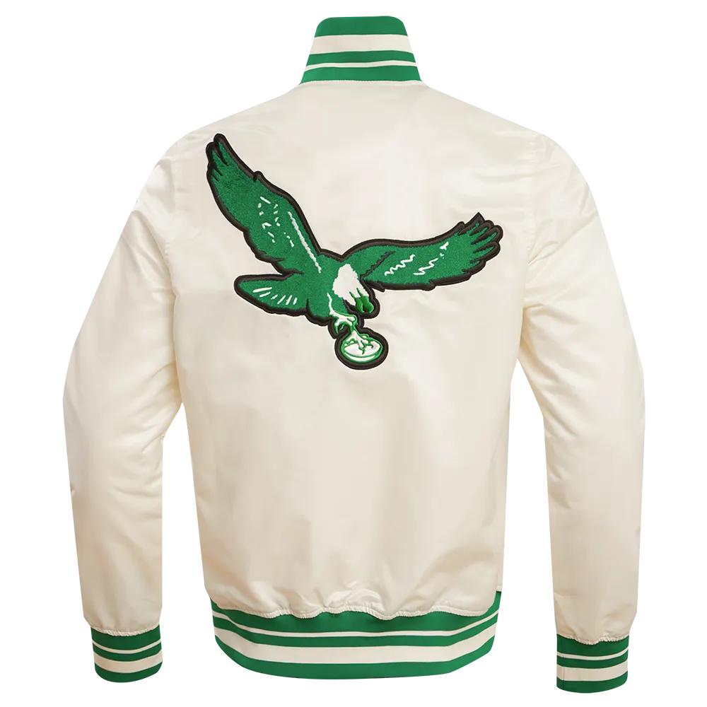 NFL PHILADELPHIA EAGLES RETRO CLASSIC MEN'S RIB SATIN JACKET (EGGSHELL/ KELLY GREEN)