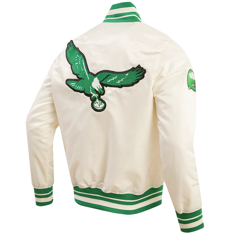 NFL PHILADELPHIA EAGLES RETRO CLASSIC MEN'S RIB SATIN JACKET (EGGSHELL/ KELLY GREEN)